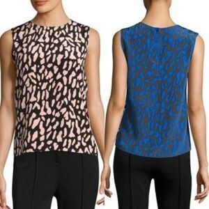 DVF Animal Printed Silk Blouse in Belmont Black Belmont Welington Size P